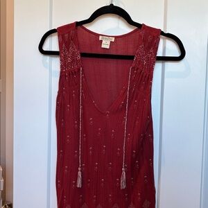 Luck Brand boho tassel tie slouch sleeveless print top